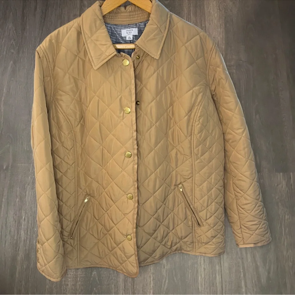 Crown & Ivy Curve Quilted Jacket Coat Tan Beige Size‎ 2X